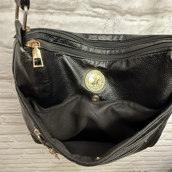 Beverly Hills Polo Club Black Leather Crossbody Bag Purse Handbag Multi Pockets - Picture 11 of 14